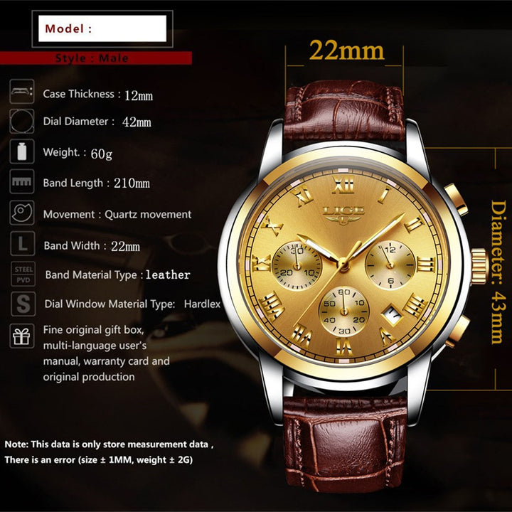 Mens Leather Casual Watch