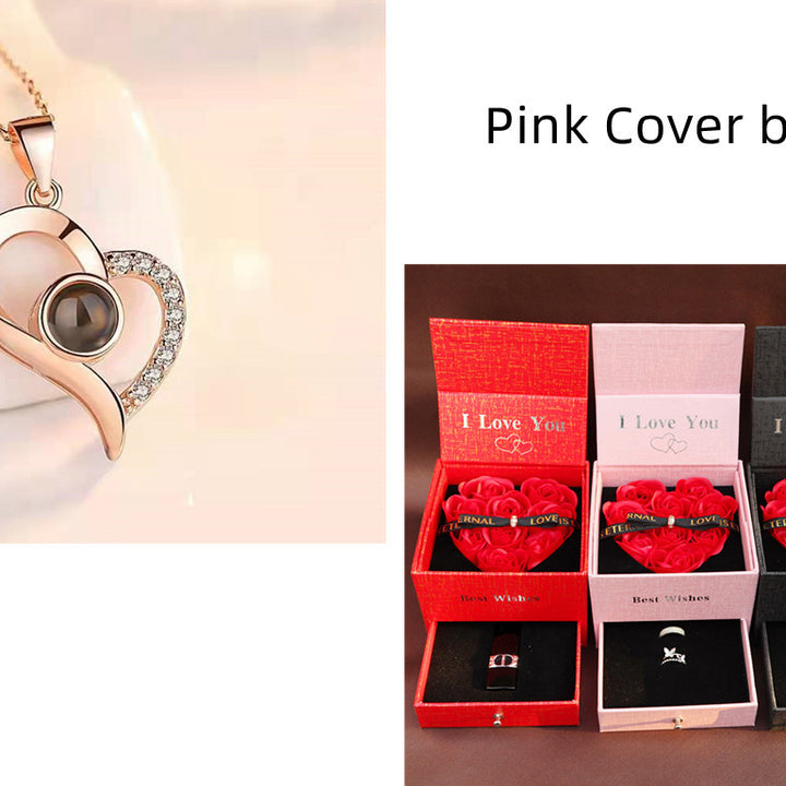 Hot Valentine's Day Gifts Metal Rose Jewelry Gift Box Necklace For Wedding Girlfriend Necklace Gifts