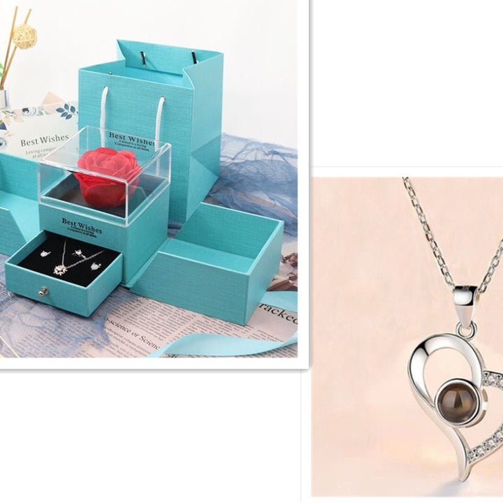 Hot Valentine's Day Gifts Metal Rose Jewelry Gift Box Necklace For Wedding Girlfriend Necklace Gifts