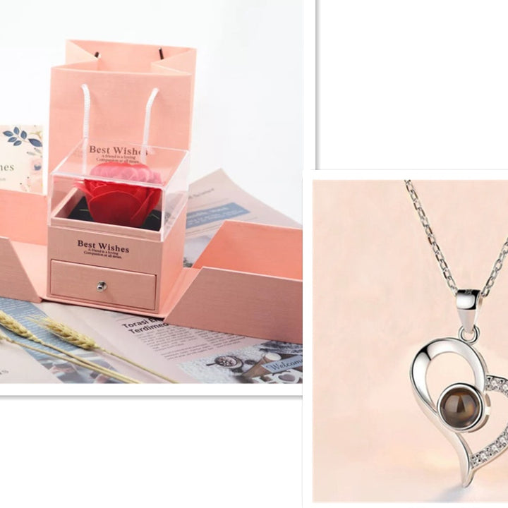 Hot Valentine's Day Gifts Metal Rose Jewelry Gift Box Necklace For Wedding Girlfriend Necklace Gifts