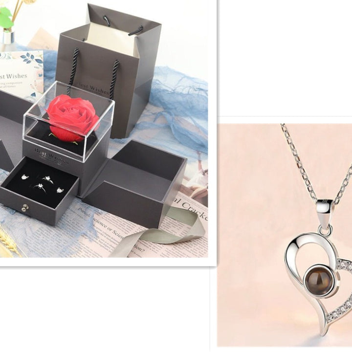 Hot Valentine's Day Gifts Metal Rose Jewelry Gift Box Necklace For Wedding Girlfriend Necklace Gifts