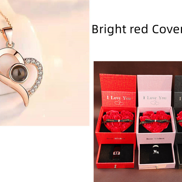 Hot Valentine's Day Gifts Metal Rose Jewelry Gift Box Necklace For Wedding Girlfriend Necklace Gifts